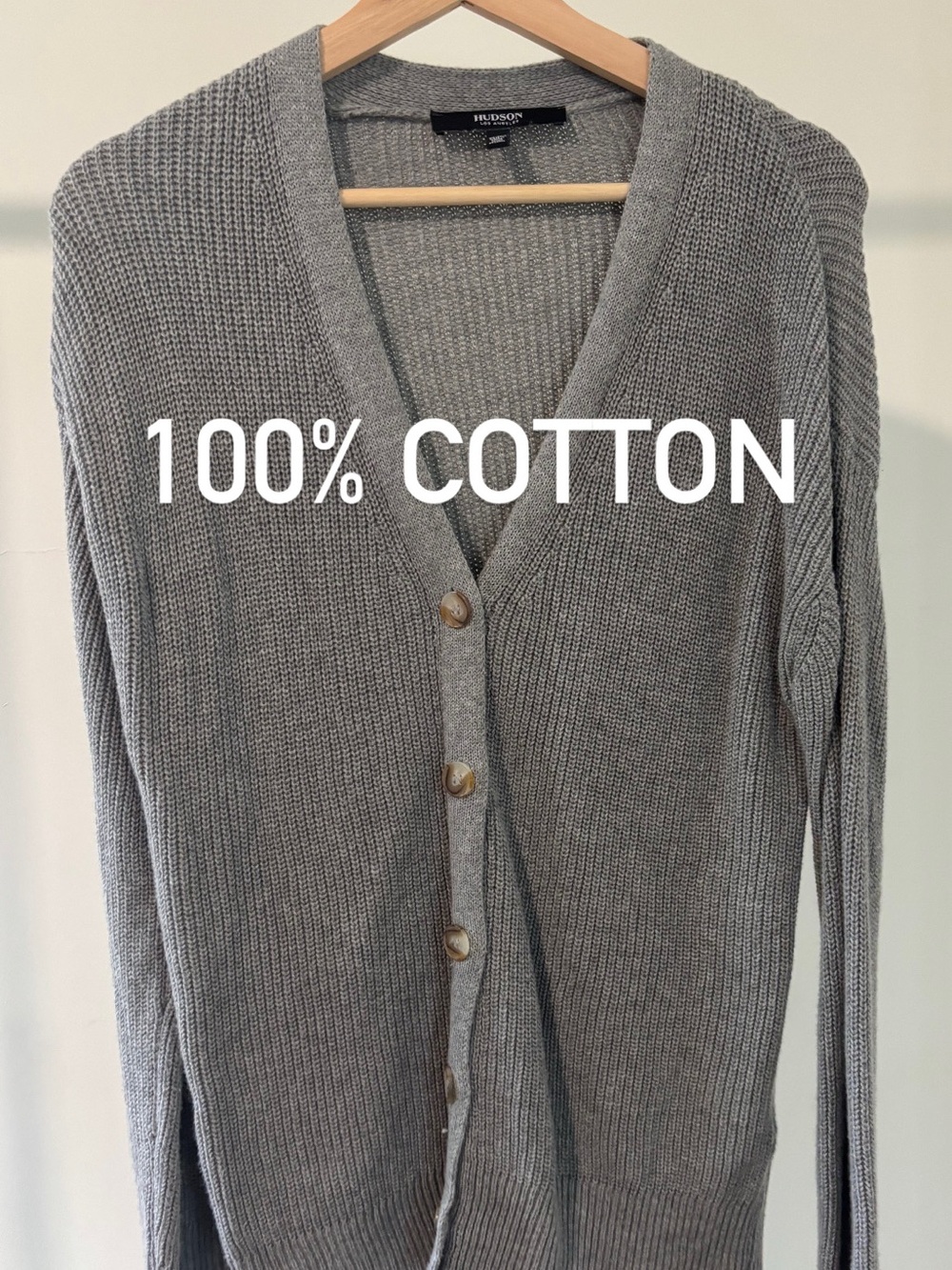 Hudson Jeans Gray Cotton V-Neck Button Cardigan Sweater | 100% cotton